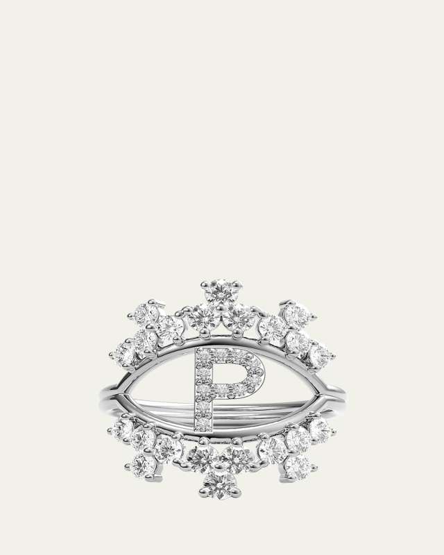 Sara 18K White Gold Diamond Ring, Letter P